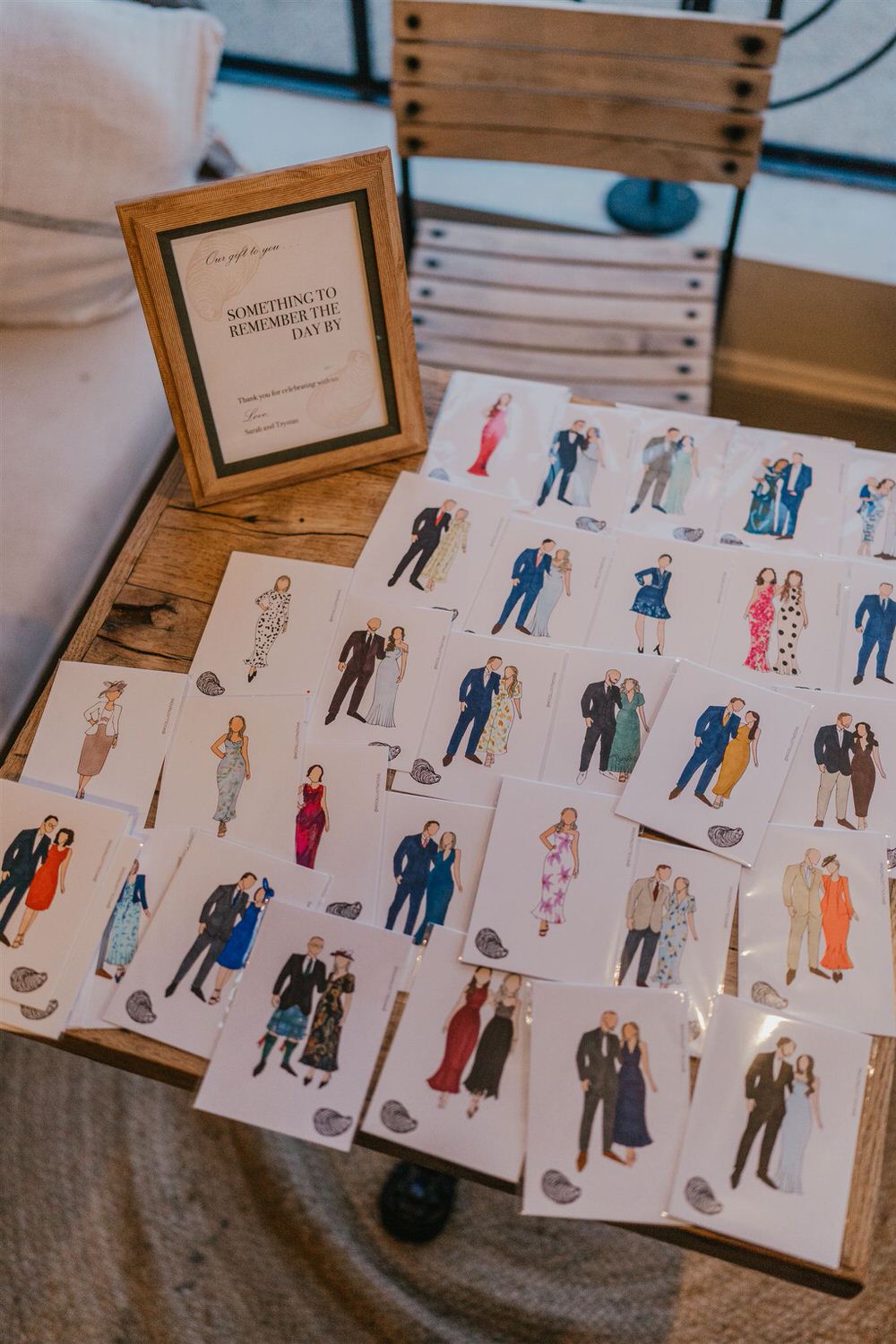 finished illustrations of wedding guests at the beacon wedding