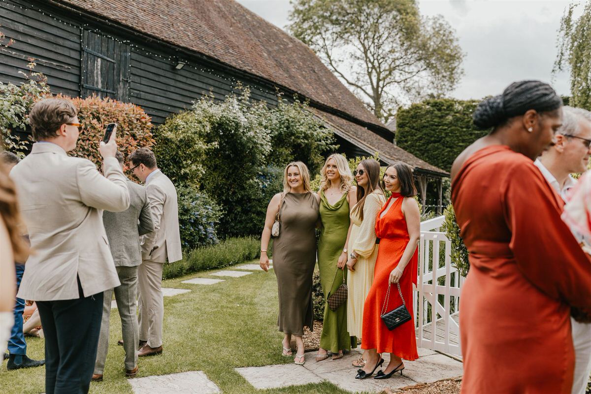 wedding guests during drinks reception at winters barns wedding