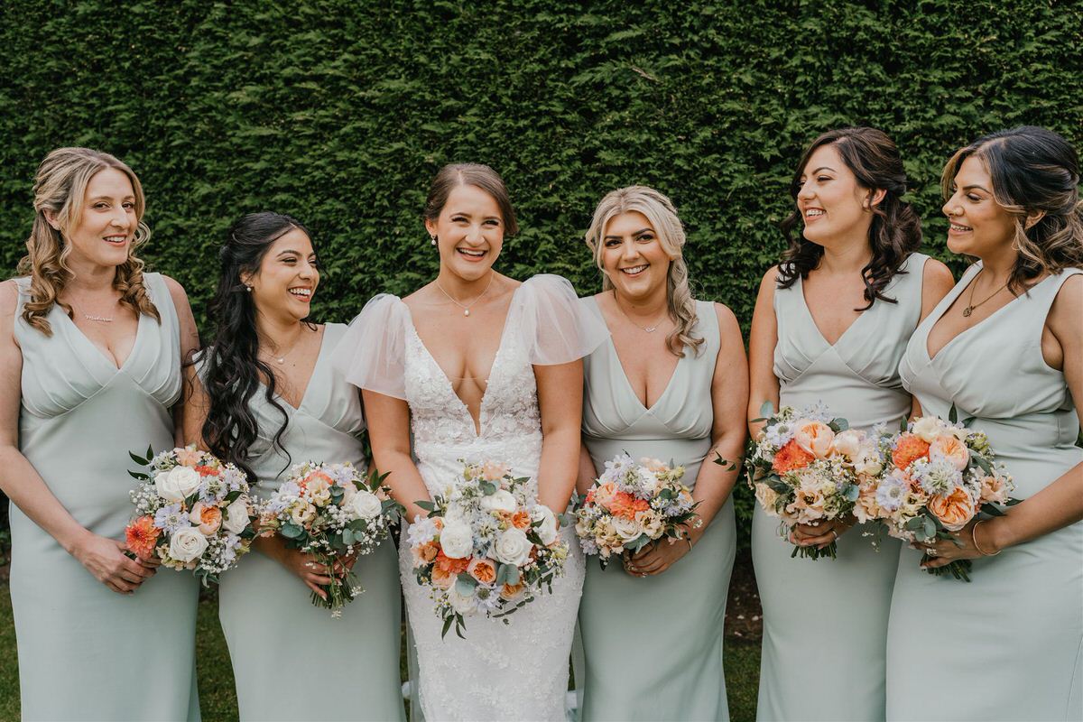 bride and bridesmaids portrait at winters barns wedding
