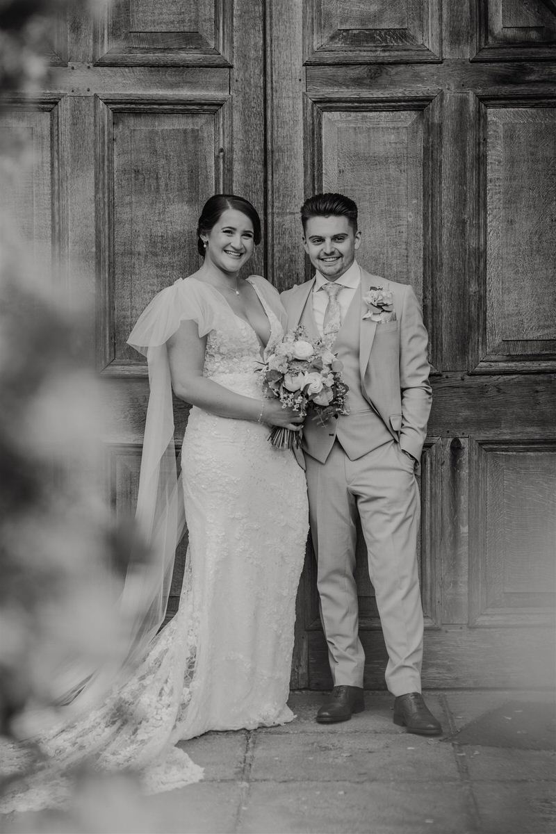black and white bride and groom couple portraits at winters barns wedding venue in canterbury