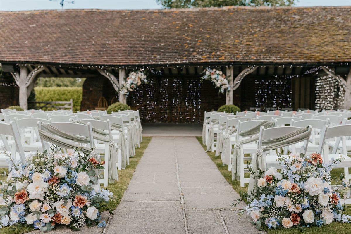 outdoor ceremony setup at winters barns wedding in canterbury