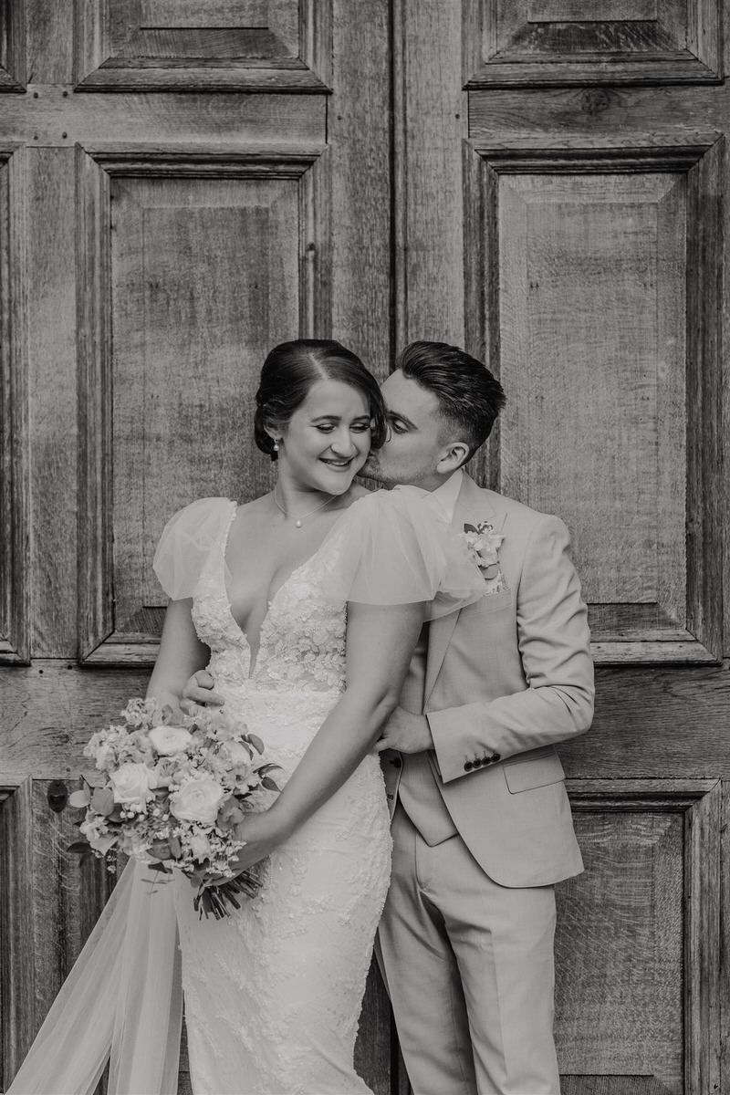 black and white bride and groom couple portraits at winters barns wedding venue in canterbury