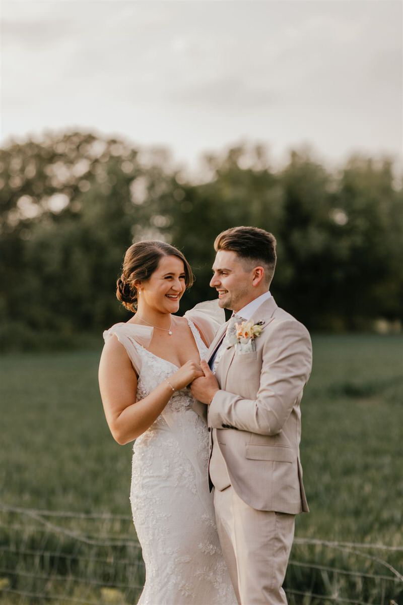 bride and groom golden hour portraits at winters barns wedding