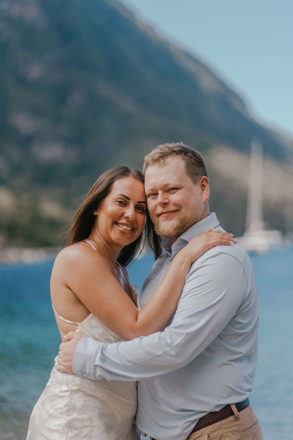couple embracing on sugar beach in saint lucia destination photography
