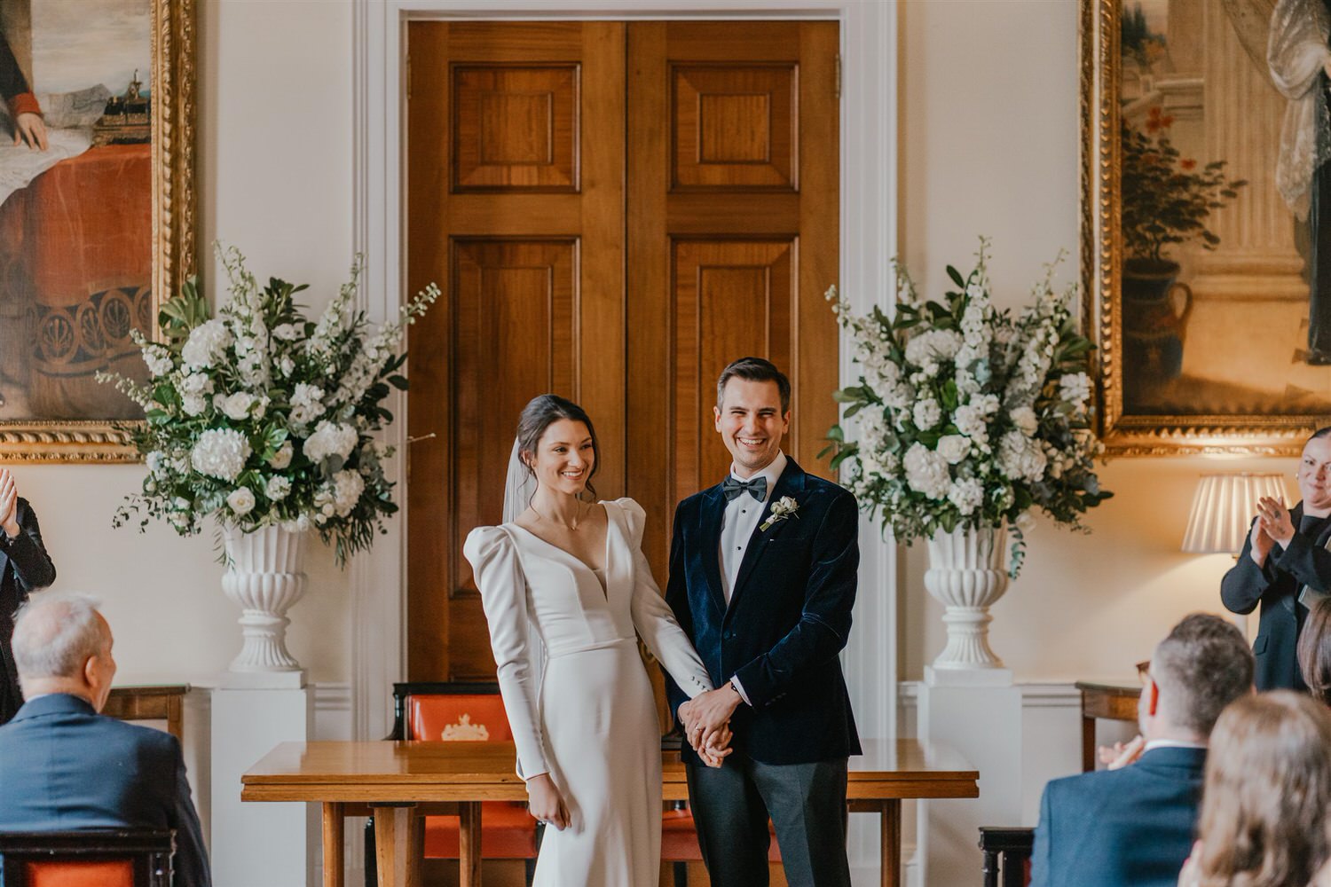 bride and groom at trinity house winter wedding in london