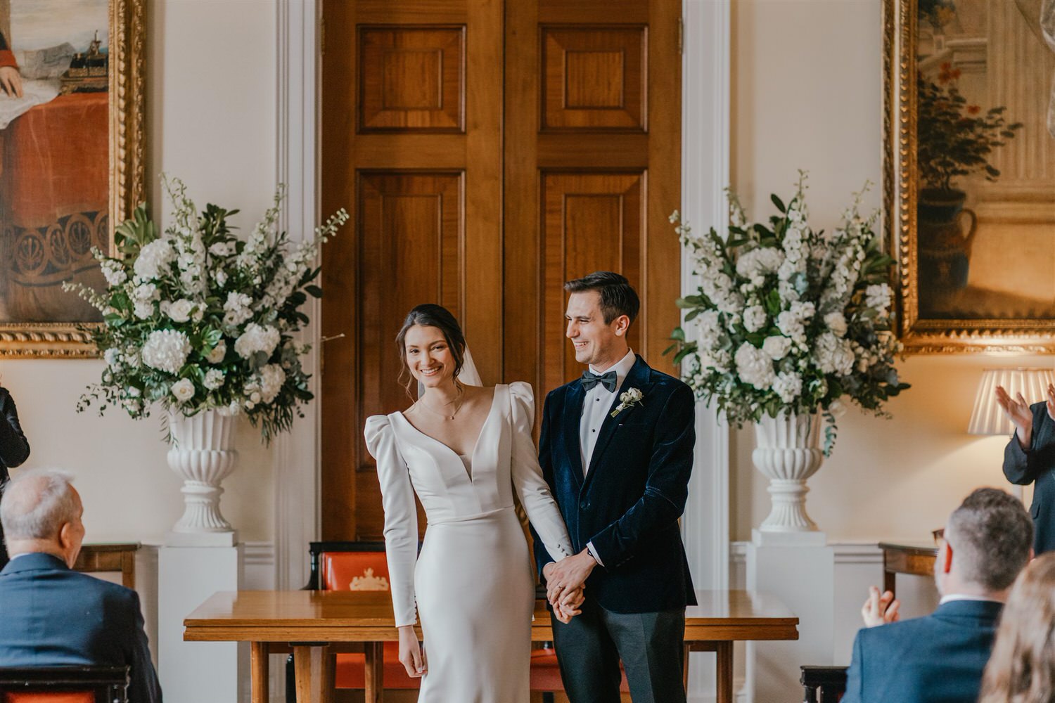 bride and groom at trinity house winter wedding in london