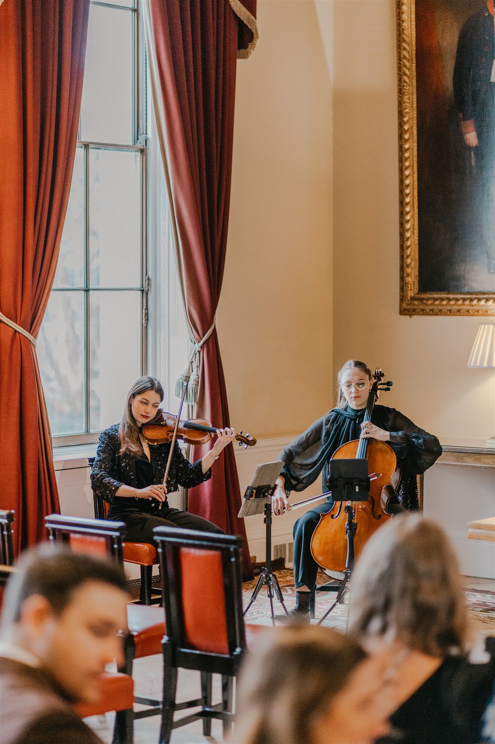 string musicians playing ceremony music at trinity house in london wedding