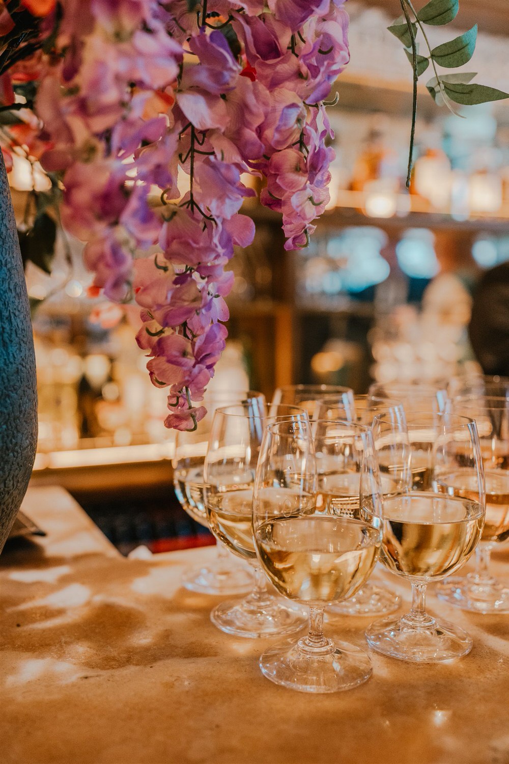 wine glasses on the bar at the ivy tower bridge