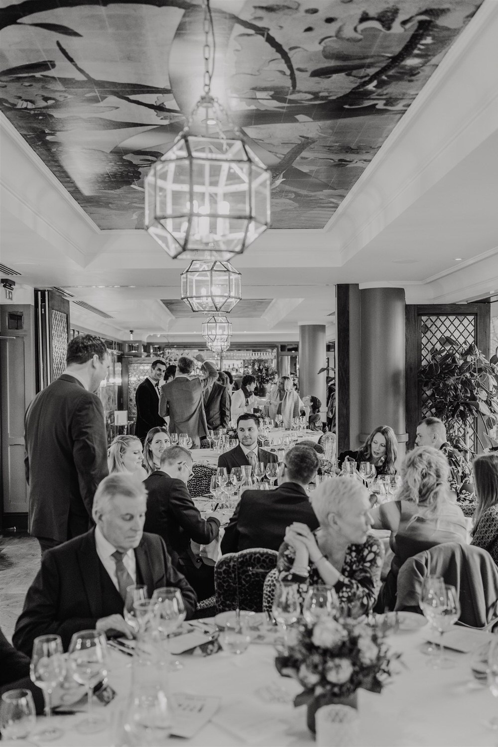 black and white wedding reception at the ivy tower bridge